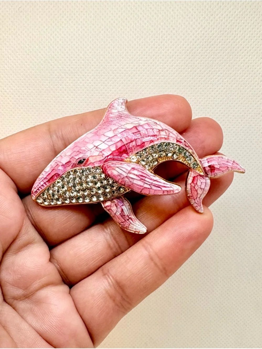 Pink Rhinestone Whale Brooch - Elegant Women’s Jewelry